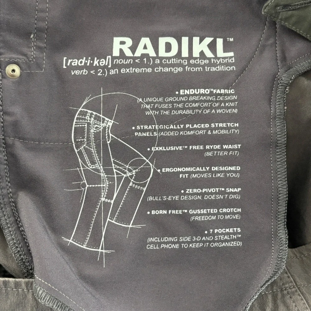 Kuhl Radikl Performance Pant Mens 40x34 Gray Hiking Pants Stretch Panels 5109